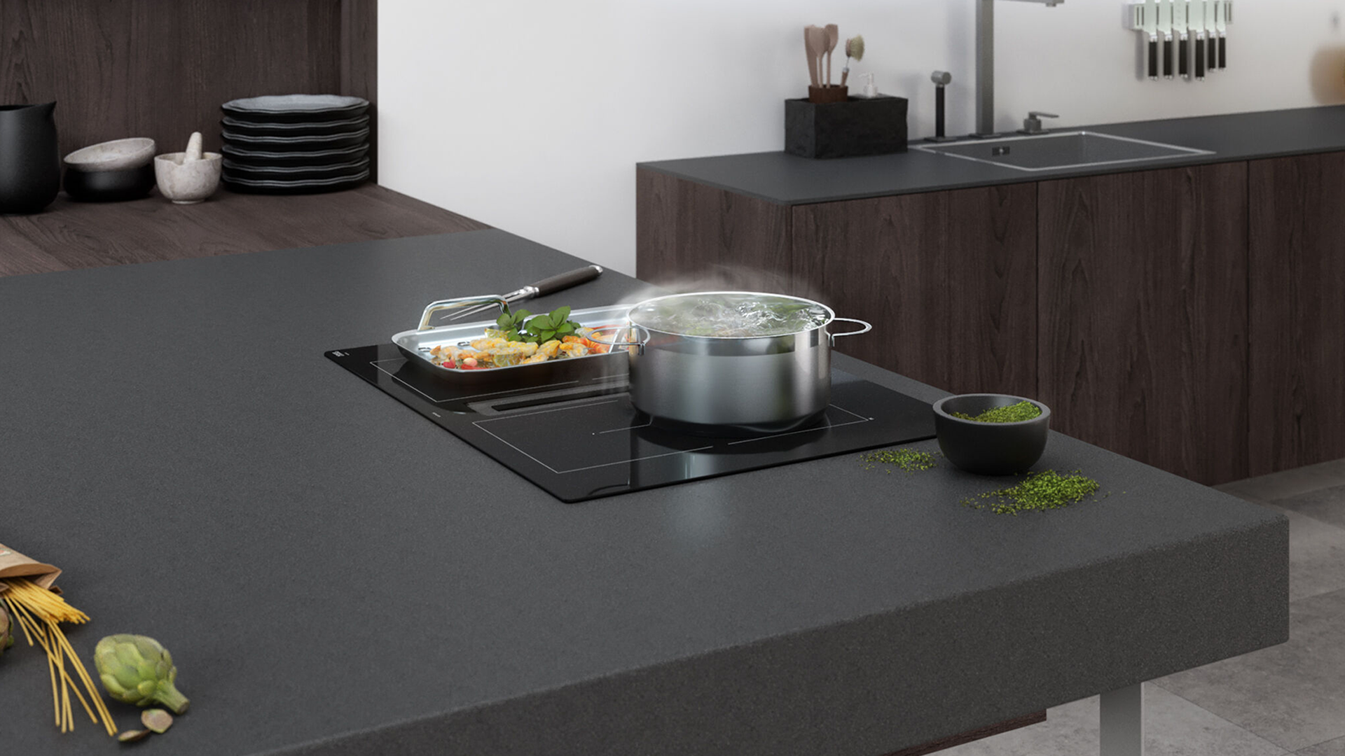 InductionAir Plus by the combination of minimal design with a cutting-edge ventilation system - Blog - Cucine LUBE