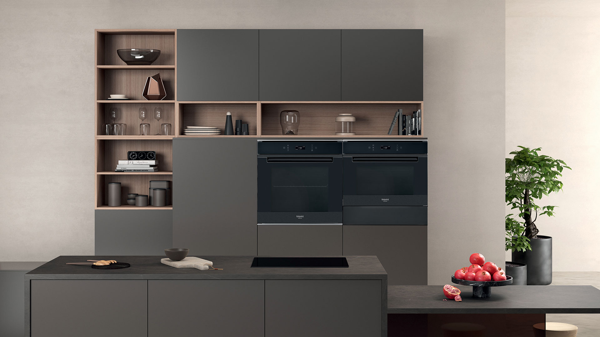 Style and personality in a kitchen with the new cookers and microwave ovens of the Black range by Hotpoint